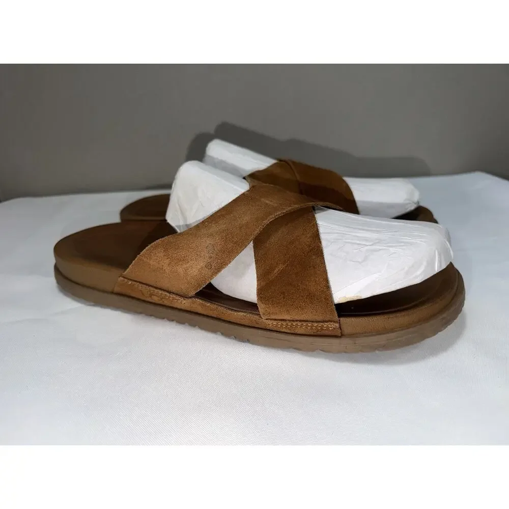 Ugg Wainscott Men’s Size 12 / EUR 46 Tan Suede Cross Strap Slides Sandals